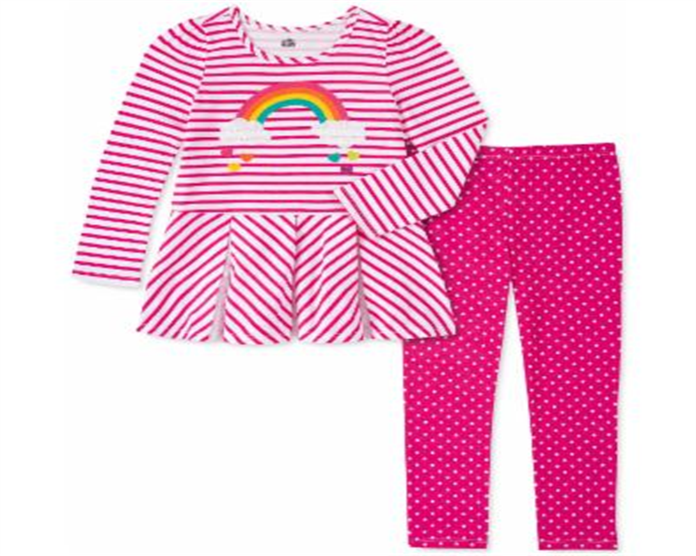 Kids Headquarters Toddler Girl's 2 Pc Rainbow Tunic & Polka Dot Leggings Set Pink Size 2T
