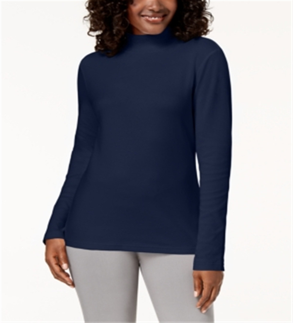 Karen Scott Women's Cotton Mock Neck Top Blue Size Small