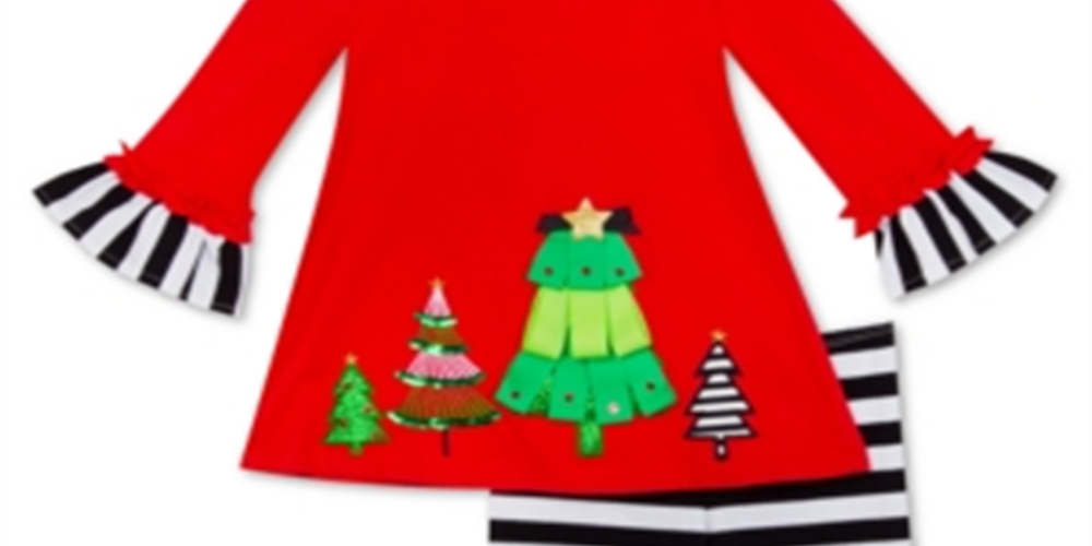 Rare Editions Little Girl's 2 Pc Holiday Trees Top & Striped Leggings Set Red Size 5
