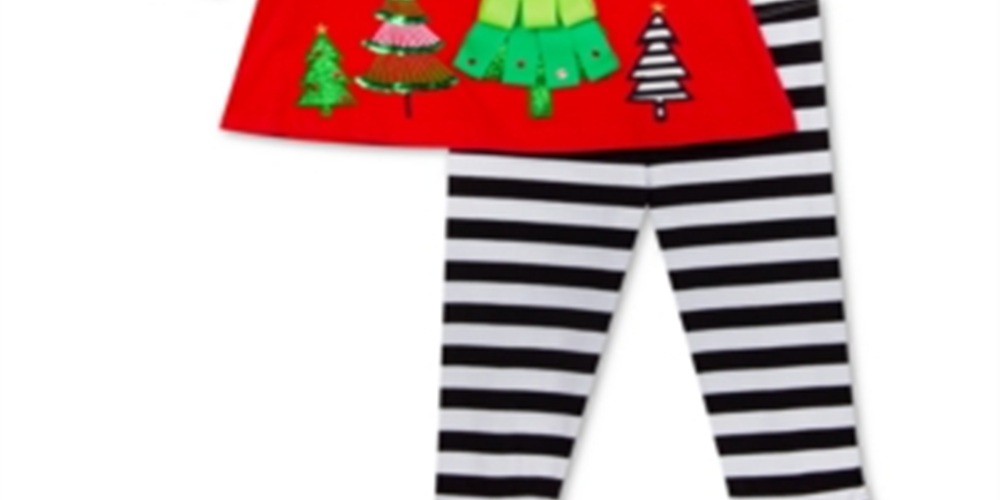 Rare Editions Little Girl's 2 Pc Holiday Trees Top & Striped Leggings Set Red Size 5