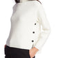 1.STATE Women's Waffle Knit Button Detail Turtleneck Sweater White Size Medium
