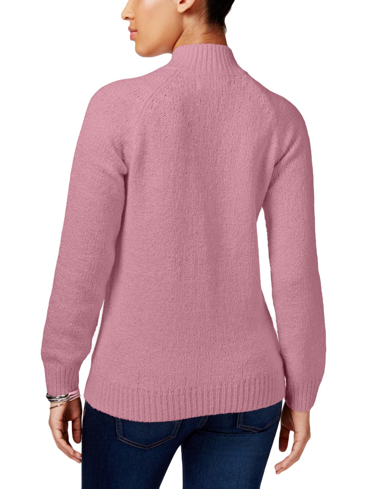 Karen Scott Women's Sweater Cable Knit Stand Collar Pink Rose  Size Petite L