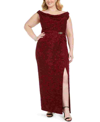 Alex Evenings Women's Red Sequined Sleeveless Boat Neck Maxi Formal Dress Red Size 20W