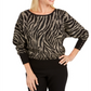 JM Collection Women's Zebra Print Jacquard Sweater Black- Gold Size Petite S/M