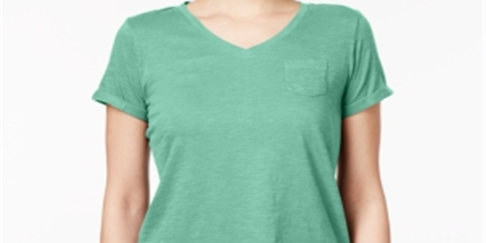 Style & Co Women's V Neck Pocket T-Shirt Mint Size Petite S