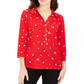 Charter Club Women's 3/4 Sleeve Printed Polo Top Red Size X-Small