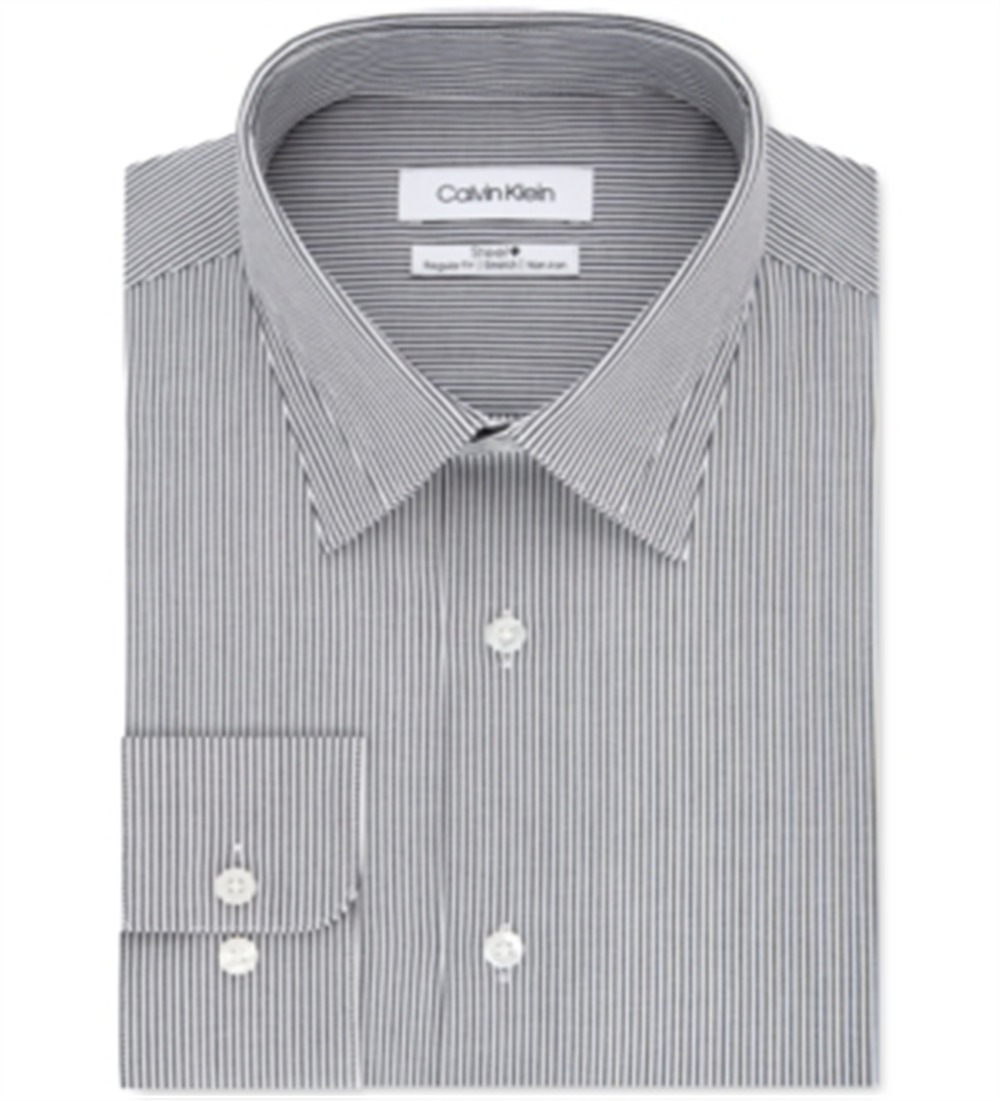 Calvin Klein Men's Steel Classic Fit Non Iron Performance Stretch Stripe Dress Shirt Blue Size 15.5X32-33