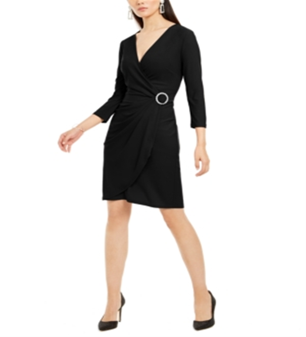 INC International Concepts Women's Embellished Accent Wrap Dress Black Size Petite XL