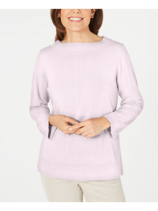 Karen Scott Women's Ribbed Printed Long Sleeve Crew Neck Blouse Top Pink Size Petite Small