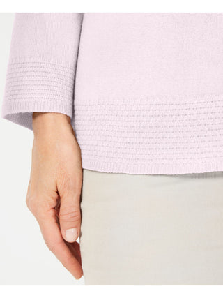 Karen Scott Women's Ribbed Printed Long Sleeve Crew Neck Blouse Top Pink Size Petite Small