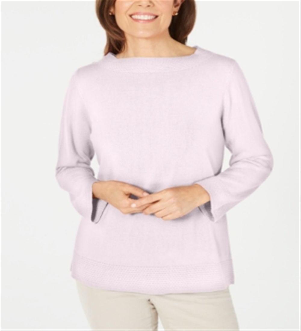 Karen Scott Women's Ribbed Printed Long Sleeve Crew Neck Blouse Top Pink Size Petite Small