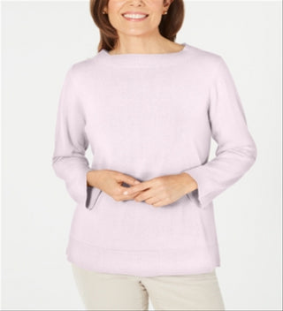 Karen Scott Women's Ribbed Printed Long Sleeve Crew Neck Blouse Top Pink Size Petite Small