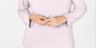 Karen Scott Women's Ribbed Printed Long Sleeve Crew Neck Blouse Top Pink Size Petite Small