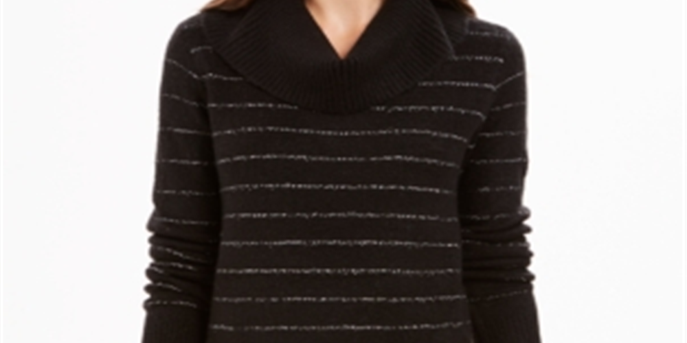 Style & Co Women's Metallic Striped Turtleneck Sweater Black Size Petite XL