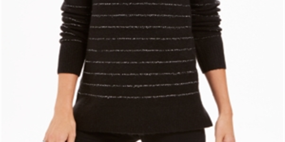 Style & Co Women's Metallic Striped Turtleneck Sweater Black Size Petite XL