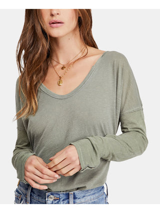 Free People Women's Scoop Neck Snap Detail Sienna T-Shirt Green Size Small