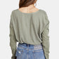 Free People Women's Scoop Neck Snap Detail Sienna T-Shirt Green Size Small