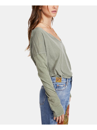 Free People Women's Scoop Neck Snap Detail Sienna T-Shirt Green Size Small