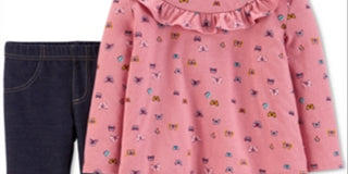 Carter's Toddler Girl's 2 Pc Butterfly Print Top & Denim Leggings Set Pink Size 4T