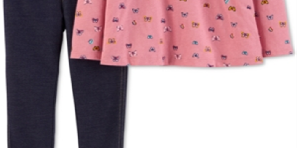 Carter's Toddler Girl's 2 Pc Butterfly Print Top & Denim Leggings Set Pink Size 4T