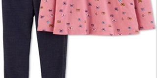 Carter's Toddler Girl's 2 Pc Butterfly Print Top & Denim Leggings Set Pink Size 4T