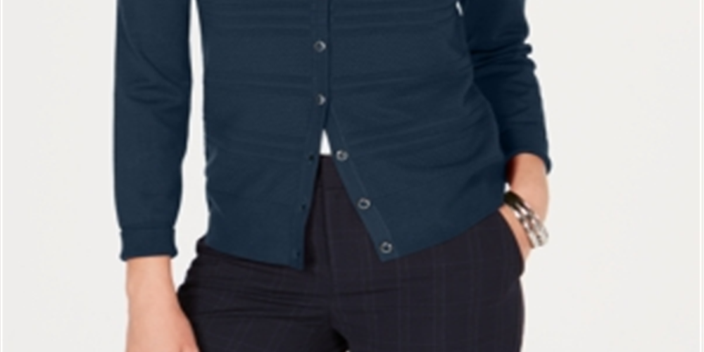 Charter Club Women's Textured Cardigan Sweater Blue Size Petite S