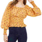 Ultra Flirt Junior's Smocked Waist Peasant Top Yellow Size Medium