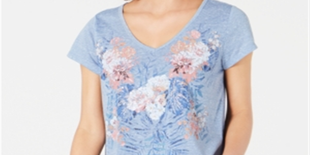 Style & Co Women's Graphic-Print Top Blue Size Petite XL