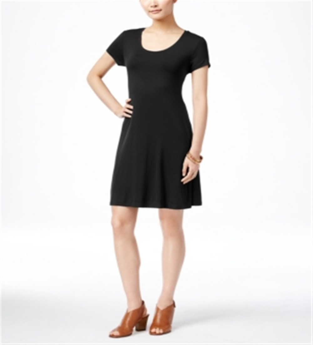 Style & Co Women's Short Sleeve a Line Dress Black Size PP