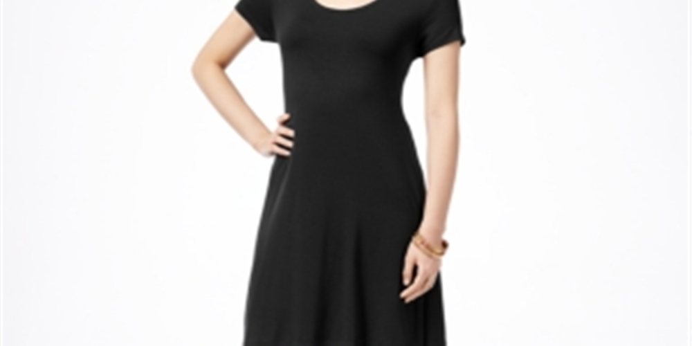 Style & Co Women's Short Sleeve a Line Dress Black Size PP
