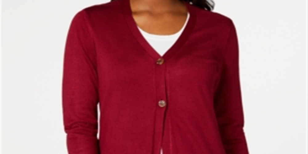 Karen Scott Women's Long Cardigan Red Size Small