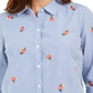 Charter Club Women's Cotton Embroidered Striped Shirt Blue -White Size Petite S