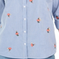 Charter Club Women's Cotton Embroidered Striped Shirt Blue -White Size Petite S