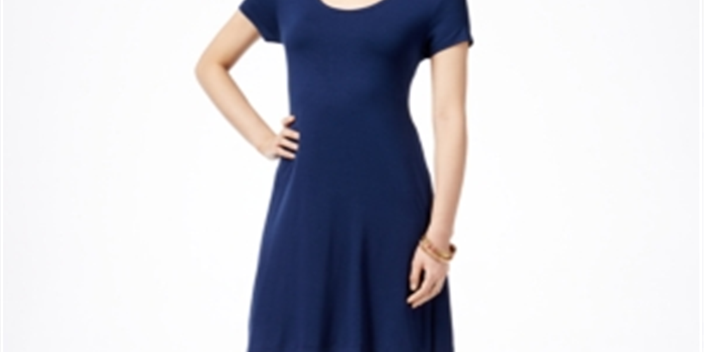 Style & Co Women's Short Sleeve a Line Dress Blue INK Size Petite M