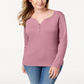 Karen Scott Women's Cotton Henley Top Pink Size Small