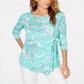 Alfani Women's Printed Side Tie Top Green Multi Size Petite XL