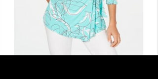 Alfani Women's Printed Side Tie Top Green Multi Size Petite XL