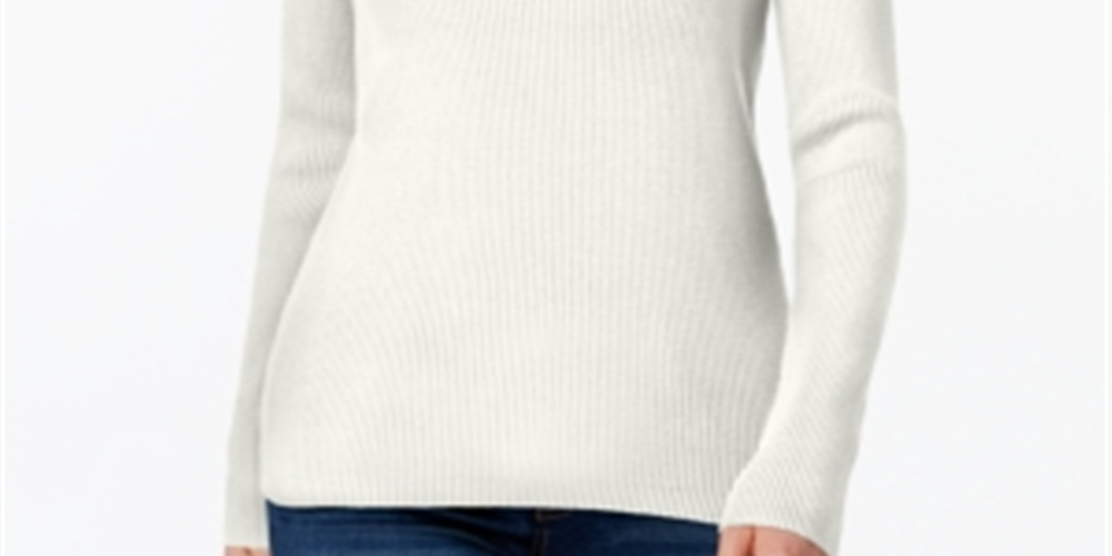 Karen Scott Women's Long Sleeves Ribbed Mock Neck Sweater White Size Petite Large