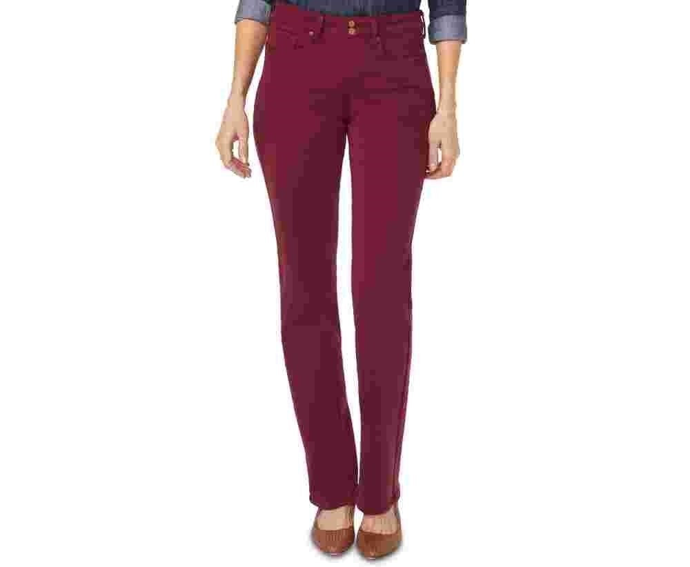 NYDJ Women's Marilyn Double-Snap Tummy Control Straight-Leg Jeans Dark Red Size 2