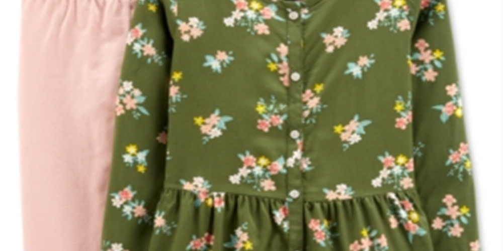 Carter's Little & Big Girl's 2 Pc Floral Print Tunic & Leggings Set Green- Size 5