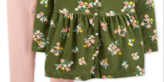 Carter's Little & Big Girl's 2 Pc Floral Print Tunic & Leggings Set Green- Size 5