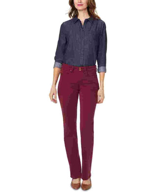 NYDJ Women's Marilyn Double-Snap Tummy Control Straight-Leg Jeans Dark Red Size 14