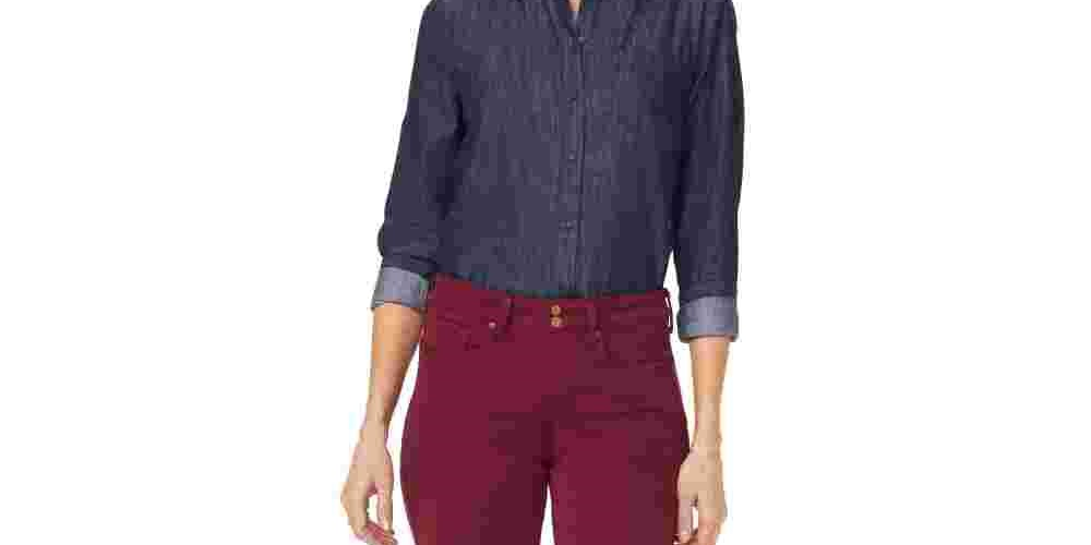 NYDJ Women's Marilyn Double-Snap Tummy Control Straight-Leg Jeans Dark Red Size 14