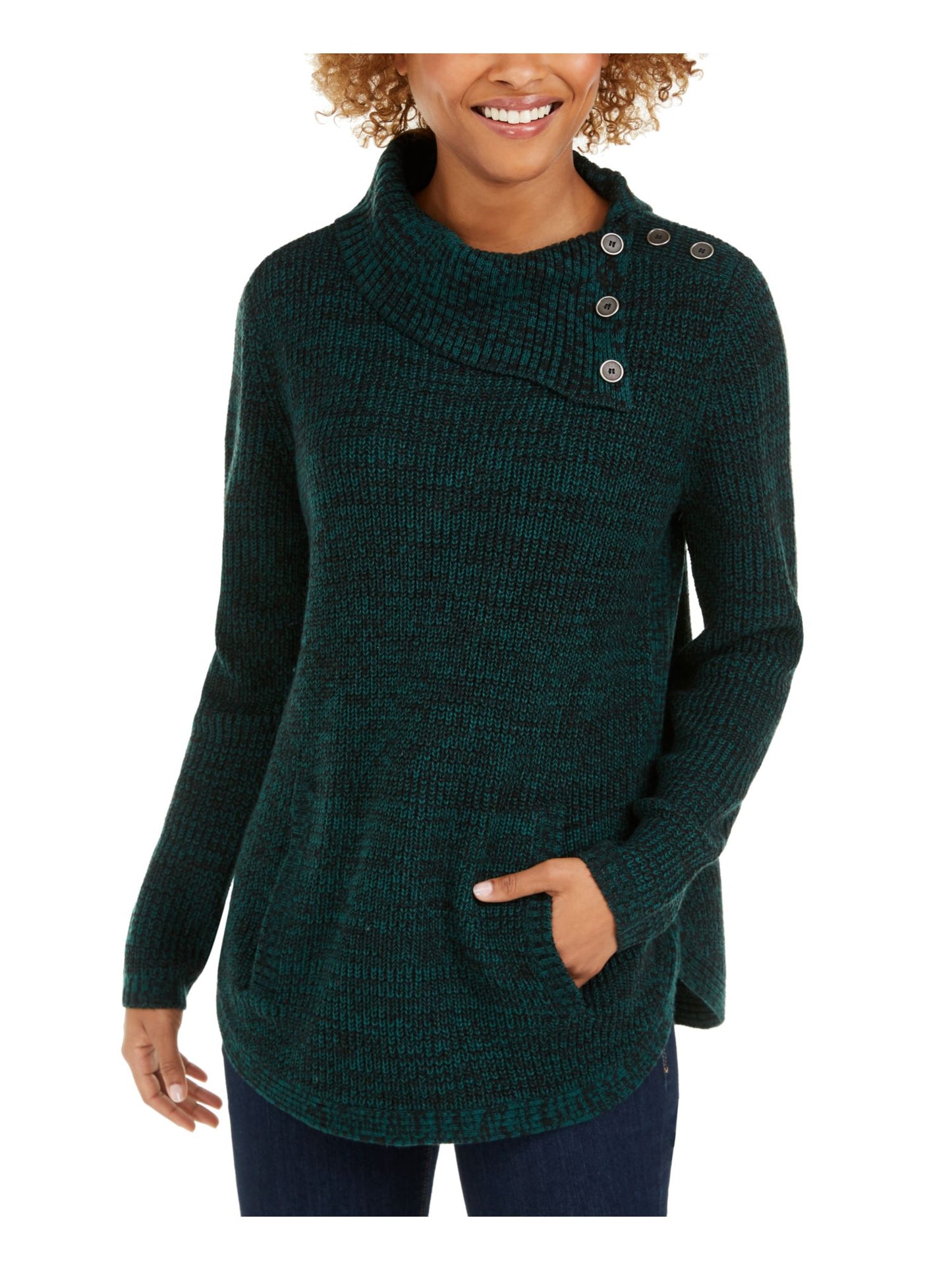 Style & Co Women's Embellished Long Sleeve Turtle Neck Sweater Green Size Size Petite