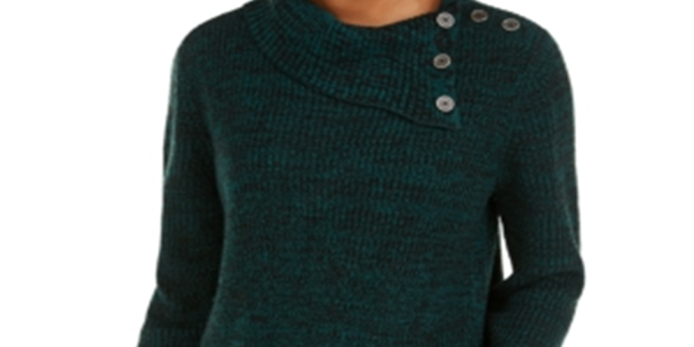 Style & Co Women's Embellished Long Sleeve Turtle Neck Sweater Green Size Size Petite