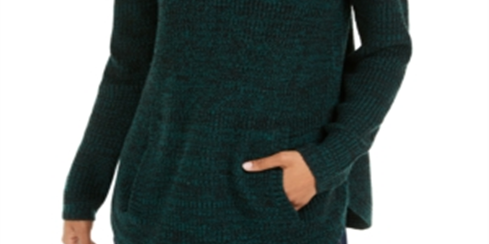 Style & Co Women's Embellished Long Sleeve Turtle Neck Sweater Green Size Size Petite