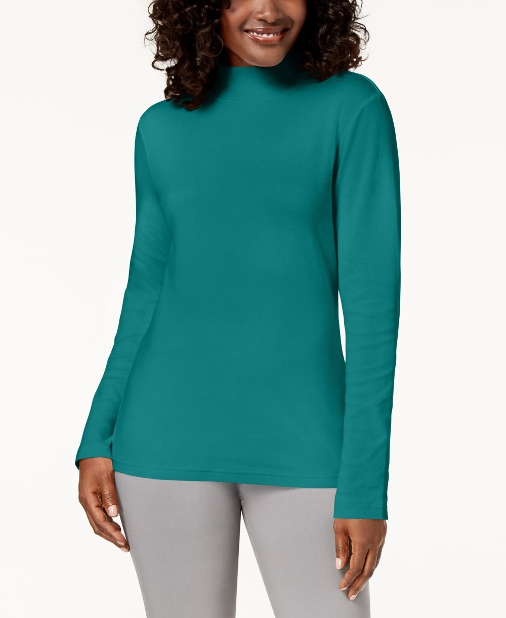 Karen Scott Women's Cotton Mock-Neck Top Dark Blue Size XX Large