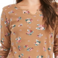 Style & Co Women's Printed Cotton Thermal Top Mocha/Floral Size PP