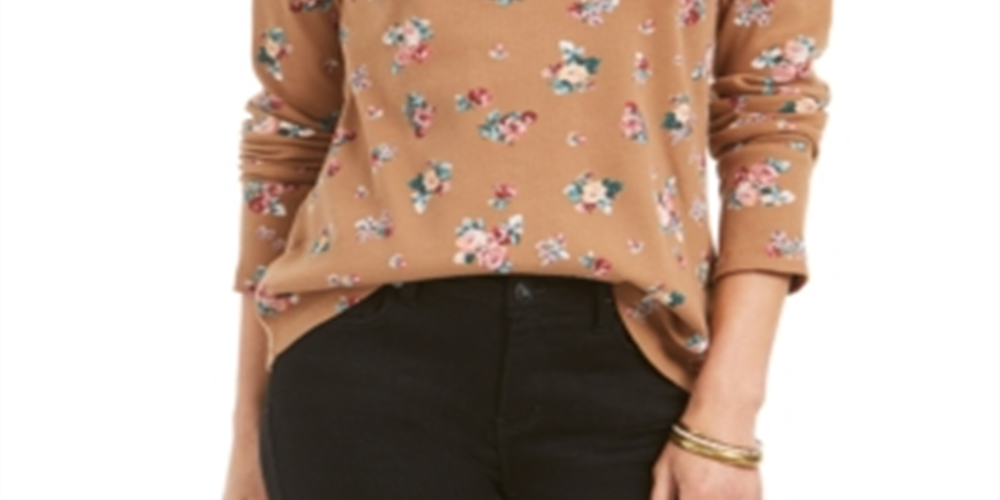 Style & Co Women's Printed Cotton Thermal Top Mocha/Floral Size PP