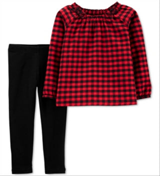 Carter's Baby Girl's 2 Pc Buffalo Check Twill Top & Leggings Set Red Size 6MOS